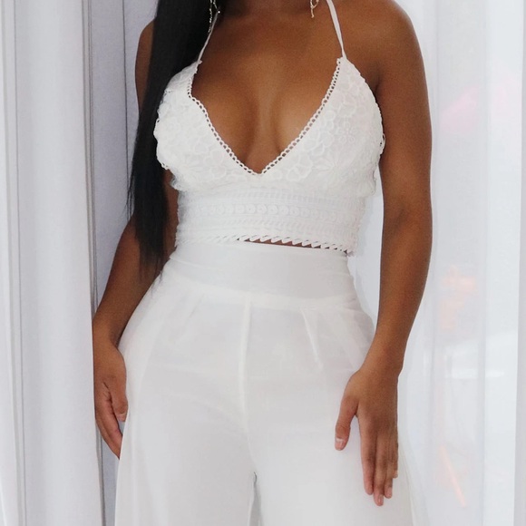 Gorgeous two piece pant set white bridal vacation summer NWT sz M - Picture 3 of 8